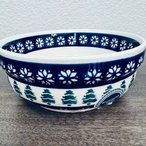 Boleslawiec Polish Pottery Snowflake Christmas Tree Holiday Soup Bowl Dish